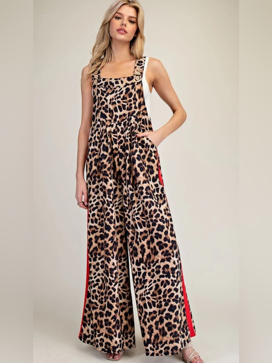 eesome Pants - Eesome LEOPARD PRINT JUMPSUIT WITH RED SIDE STRIPE DETAIL NWT SIZE M